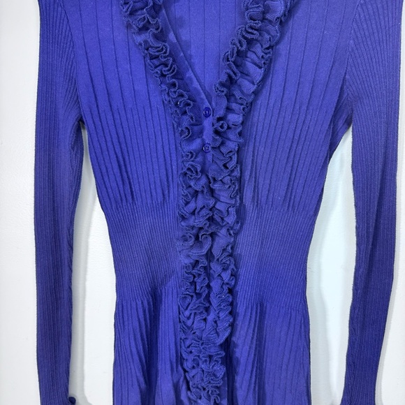 Eccoci Purple Vneck Ruffle Cardigan Sweater Size Medium 100% Cotton - Picture 4 of 9